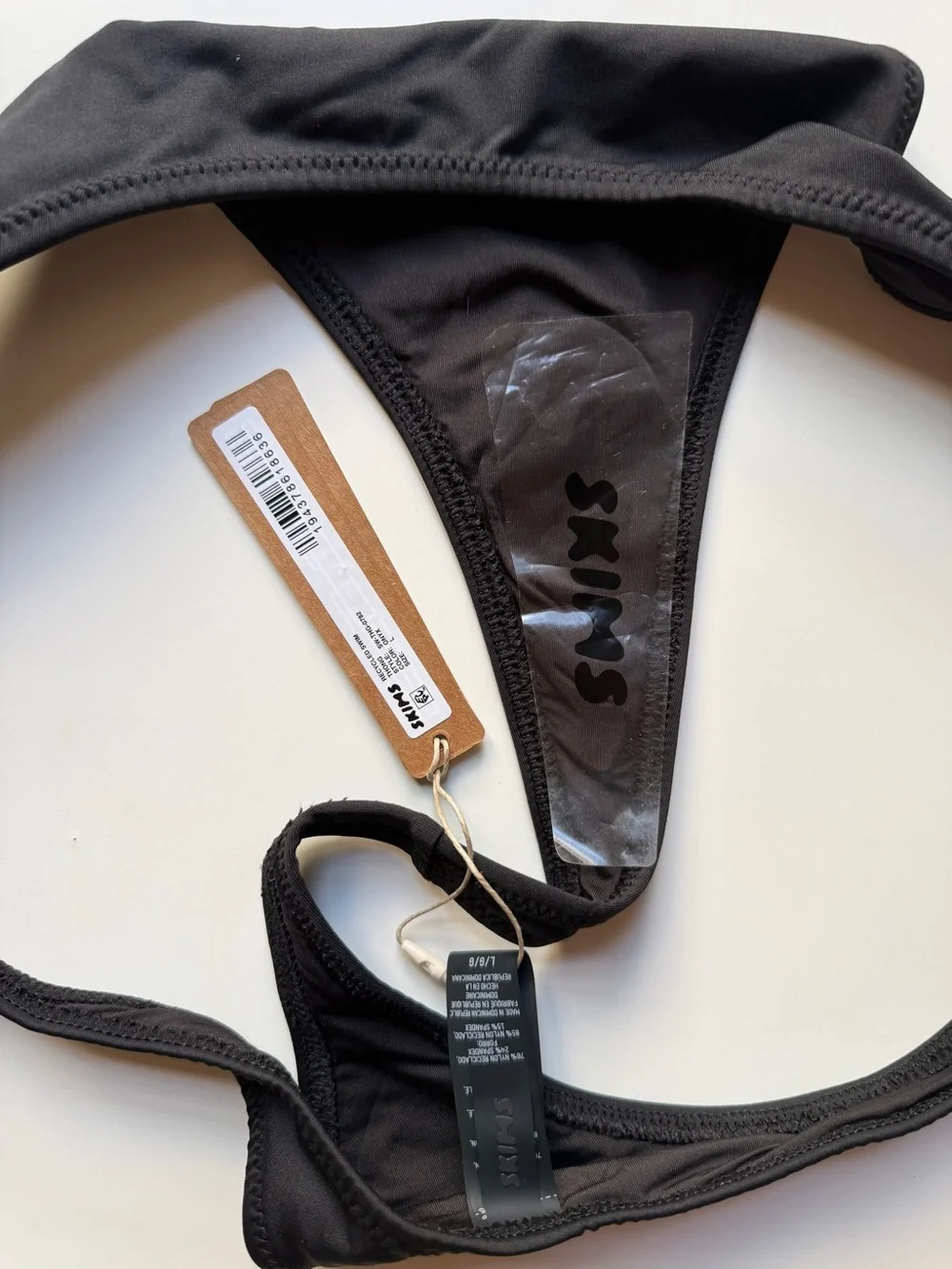 Skims Recycled Swim Thong SW-THG-0782 Onyx Black L Minimal Bikini Bottom Womens